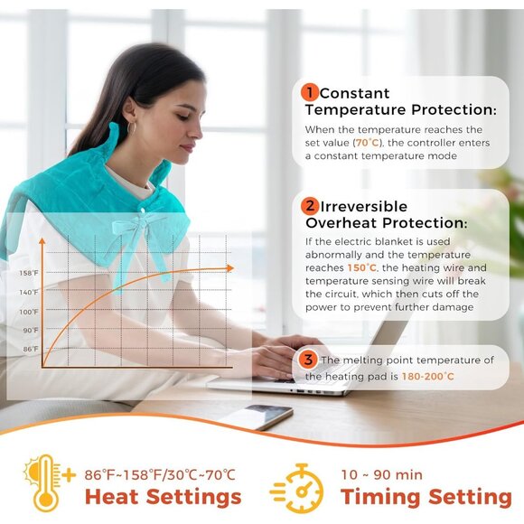 Weighted Heating Pad for Neck Soft Flannel with Timer Auto Shut Off Gift - Picture 6 of 7